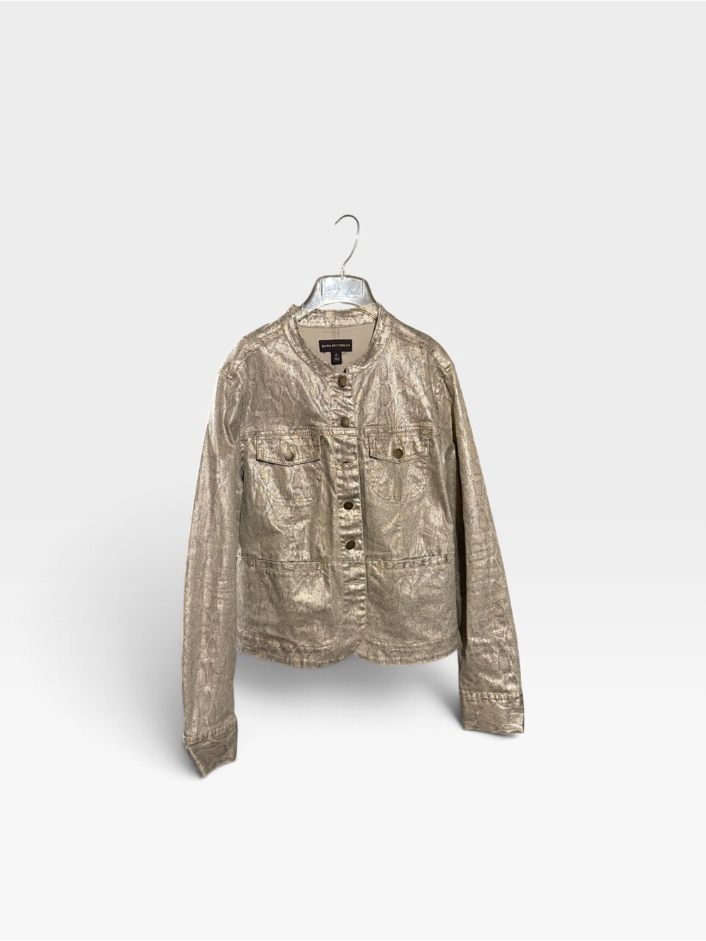 Dana Buchman Metallic Gold Collarless Button Jacket
